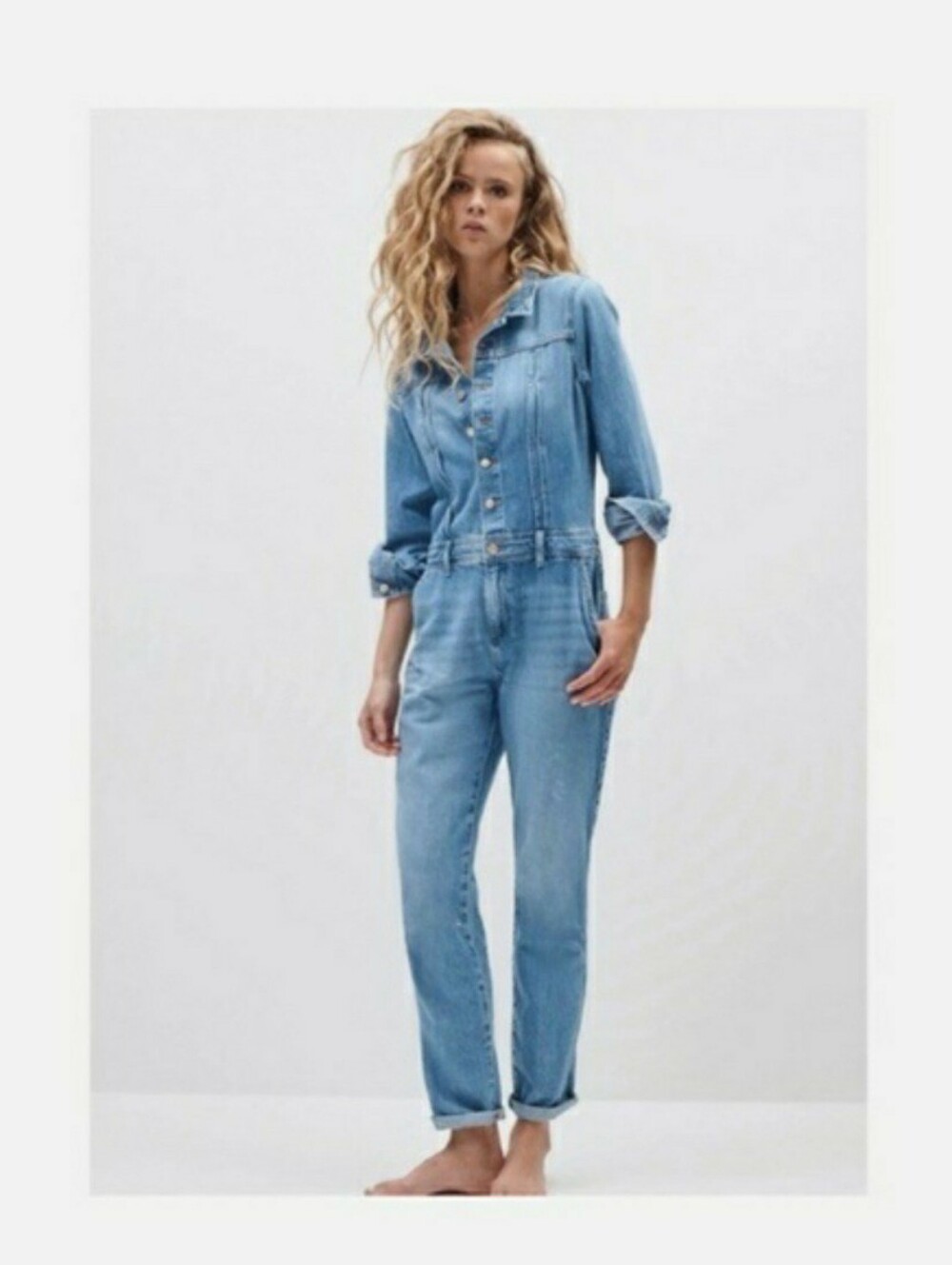 Light Blue Denim Jeans Jumpsuit - Women's Casual One-Piece
